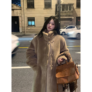 Adan毛绒绒立领长款仿羊羔毛2024冬季韩系宽松加厚保暖毛毛外套女