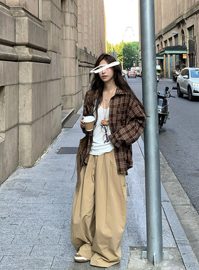 Adan卡其色山本裤秋季复古韩系通勤高腰显瘦百搭休闲慵懒阔腿裤女