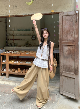 Adan卡其色阔腿裤2026春夏韩系休闲慵懒宽松百搭显瘦通勤山本裤女