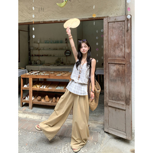 Adan卡其色阔腿裤 女 2026春夏韩系休闲慵懒宽松百搭显瘦通勤山本裤