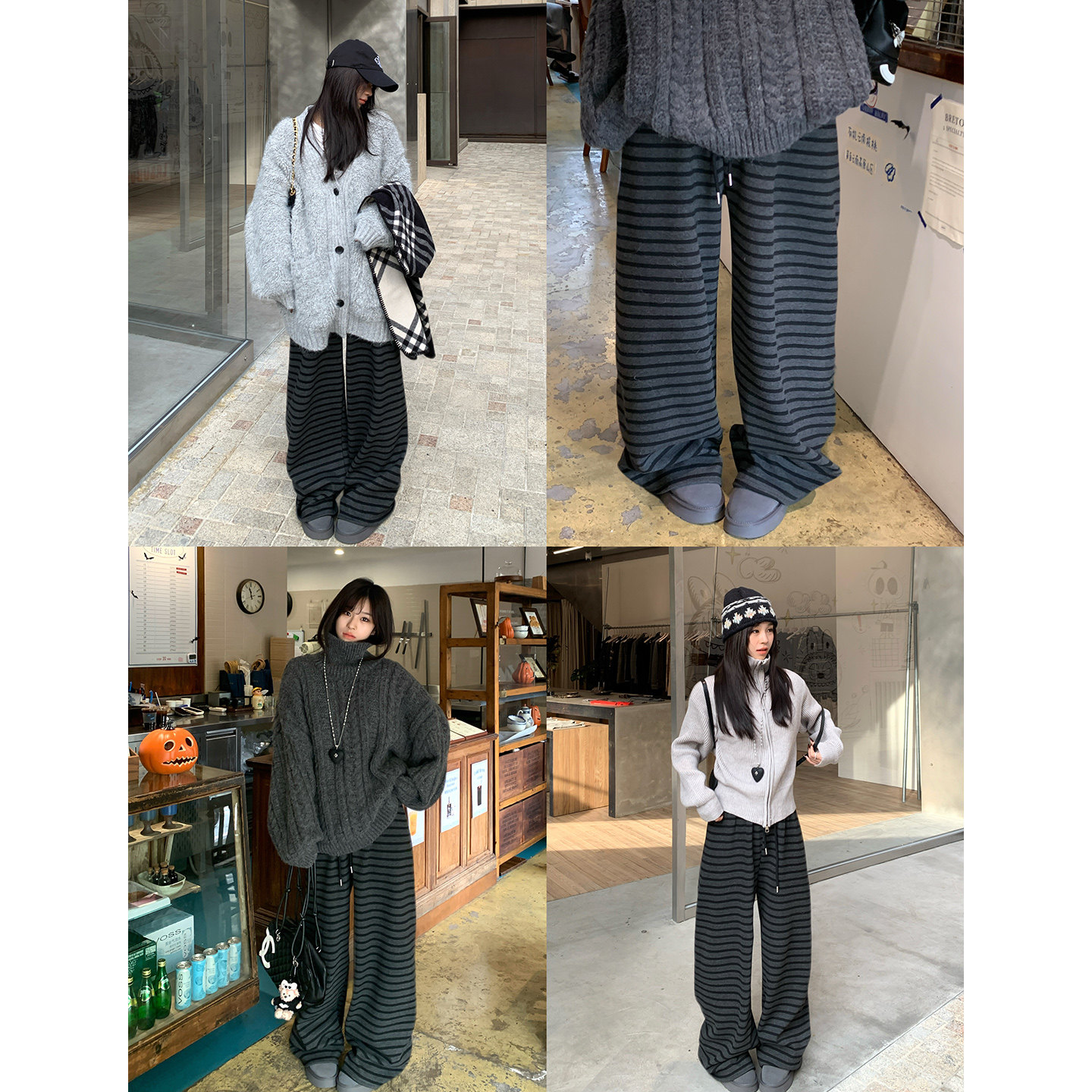 Adan条纹加绒卫裤2025冬季复古韩系宽松显瘦休闲慵懒百搭阔腿裤女,女装/女士精品,卫裤,淘宝优惠券,粉丝福利购,淘宝优惠卷