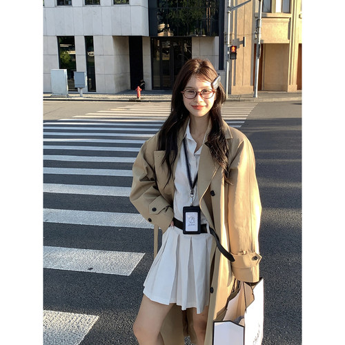 Adan 柏林风衣2025秋冬韩版百搭气质通勤翻领卡其色中长款外套女