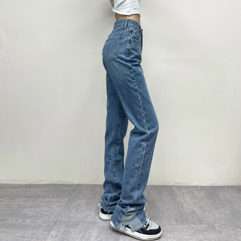 穿出大长腿随身牛仔裤修身显瘦美式辣妹高腰直筒裤加长拖地堆堆裤