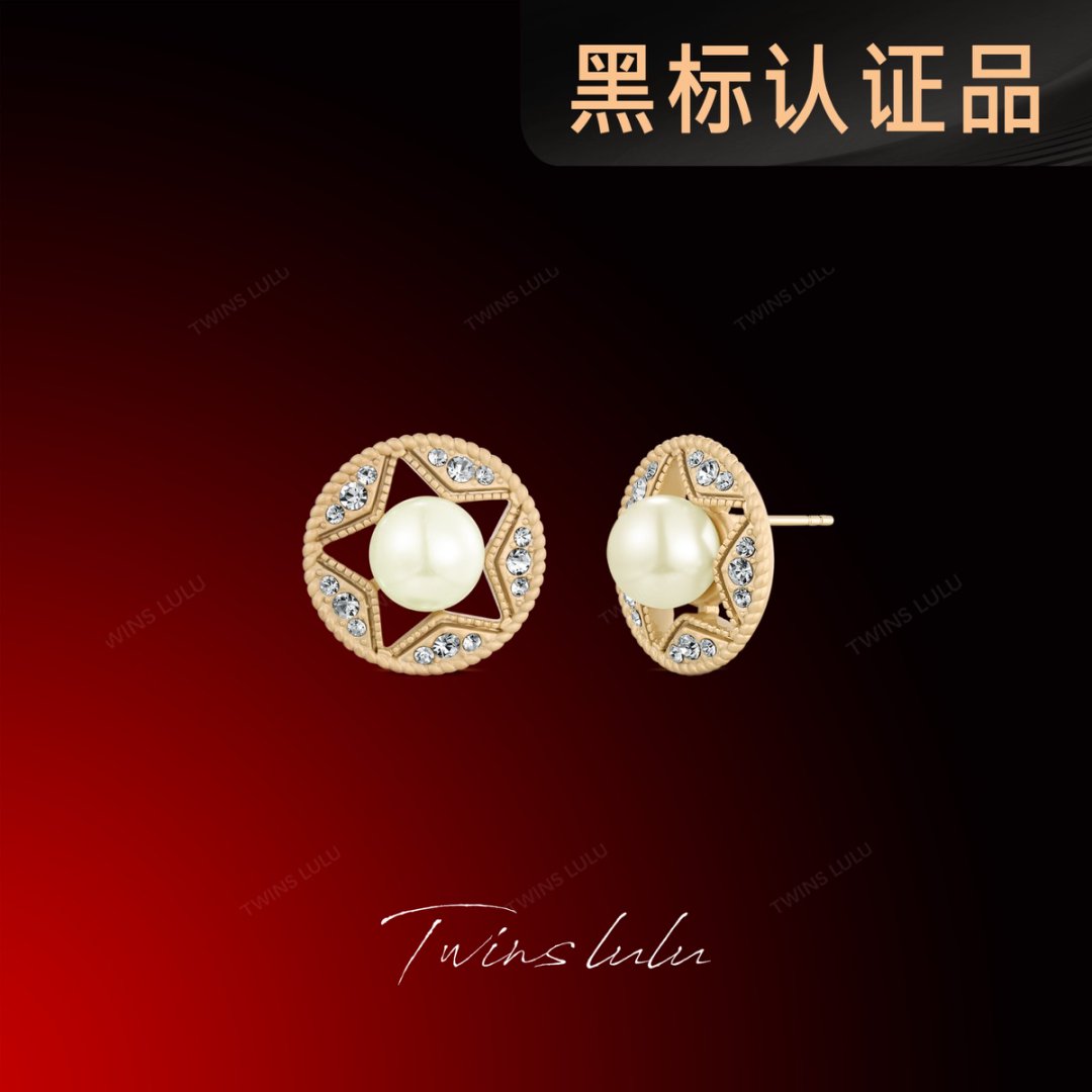 TWINSLULU圆形五角星珠珠耳环