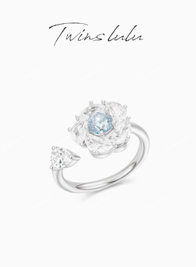 TWINS LULU精致百搭可旋转浅蓝色山茶花戒指TSS6863