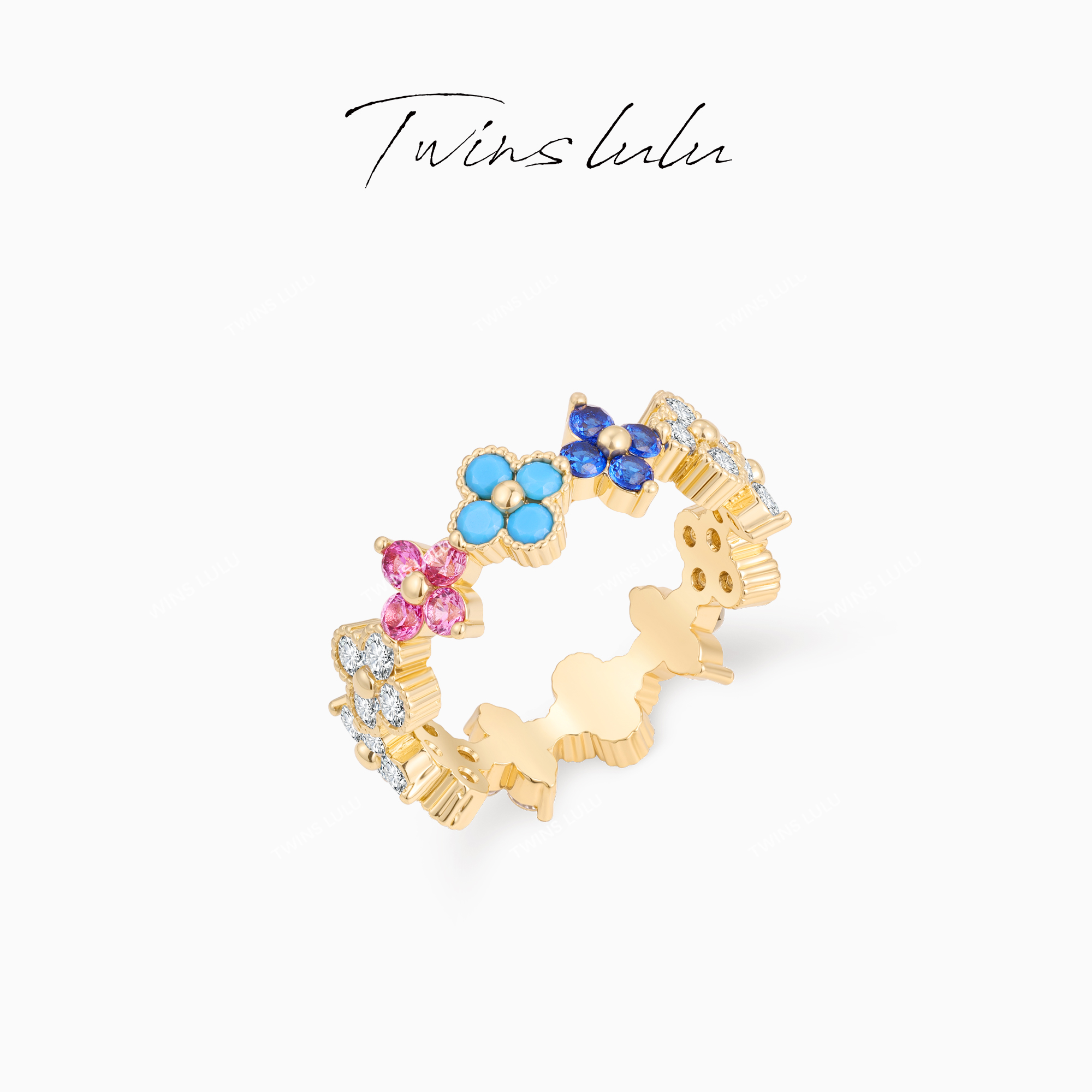 TWINSLULU高级感彩色四叶戒指