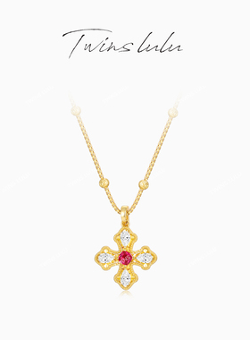TWINSLULU十字架红色十字花项链