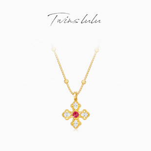 TWINS LULU小众轻奢十字架红色十字花项链TSJ7862