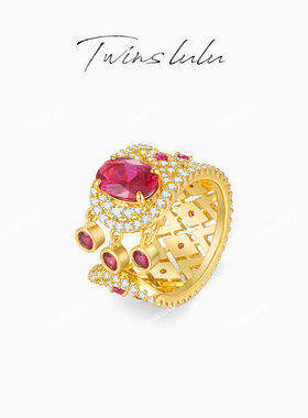 TWINS LULU小众轻奢高级几何红色戒指TSS6656