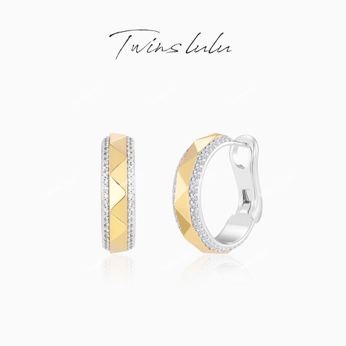 TWINSLULU菱格纹几何拼色耳环