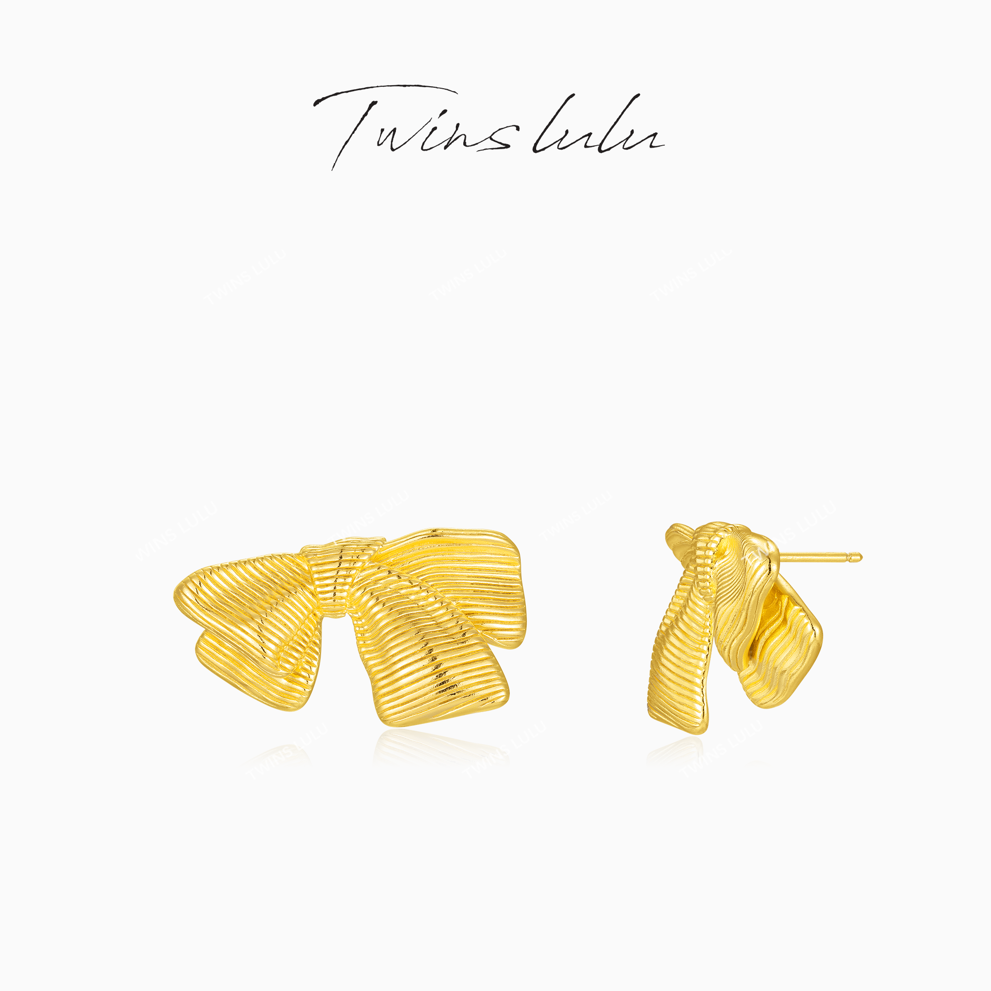 TWINS LULU年货节时尚精致百搭蝴蝶结金色耳环TSL10644