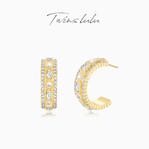 TWINS LULU奢华复古C形镶嵌几何耳环TSL2777