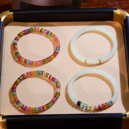 花桐里《琉璃光》天然碧玺隔片18K金手串