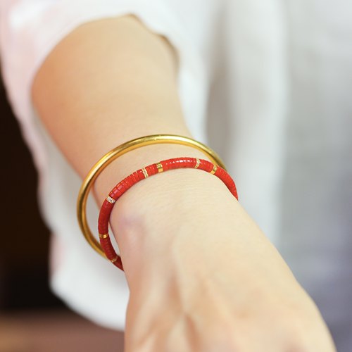 花桐里  天然红**手串直切药片18K金手串