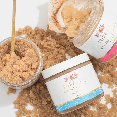 现货purefiji斐济原装去角质润白磨砂膏sugar rub白姜花诺丽457ml