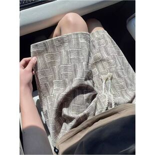 男夏季 休闲五分裤 外穿潮流宽松美式 男式 复古沙滩裤 格纹休闲短裤