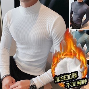 新款 秋衣百搭条纹修身 半高领打底衫 长袖 上衣内搭T恤 男士 2025秋季