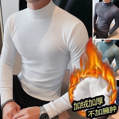 秋冬季加绒加厚半高领打底衫