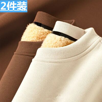 新款卫衣男女款冬季加绒圆领保暖情侣装秋冬款无帽加厚羊羔绒外套