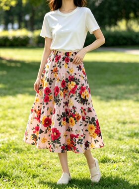 波西米亚碎花大摆甜美森女风长裙