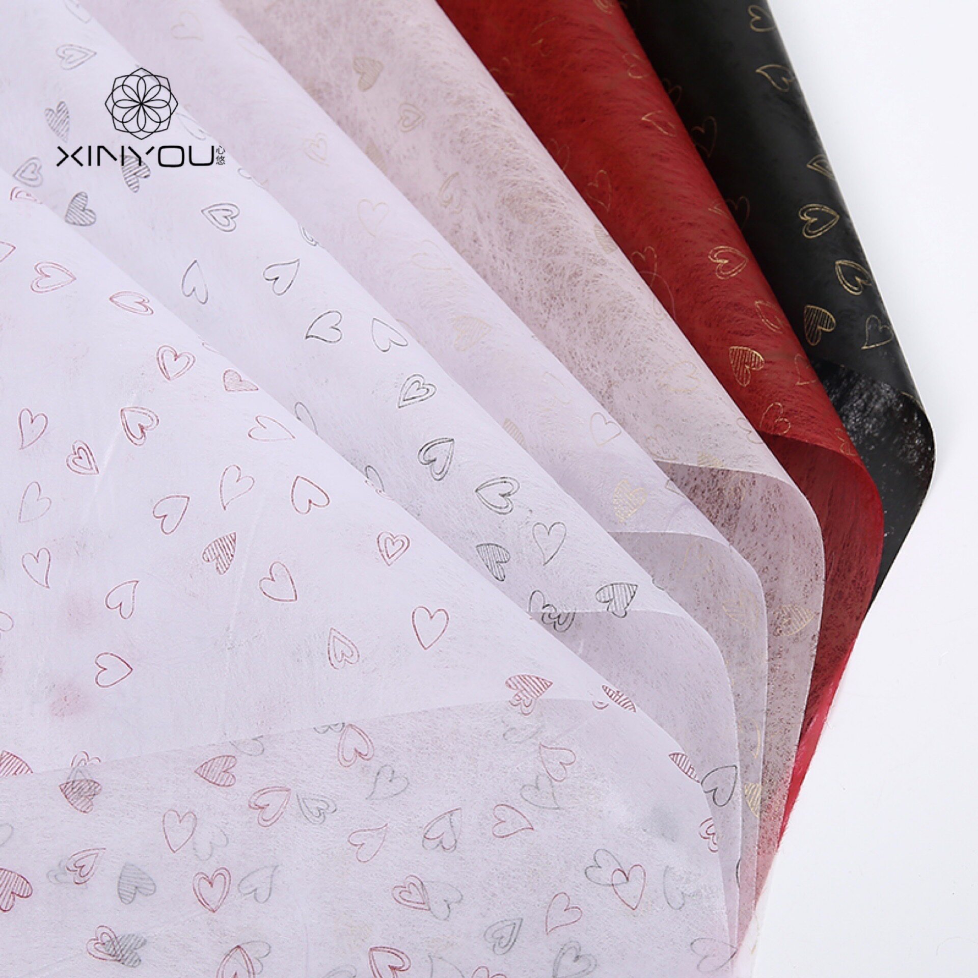 心悠情人节新款爱心棉花糖内衬纸鲜花花束礼品礼物防水花艺包装纸