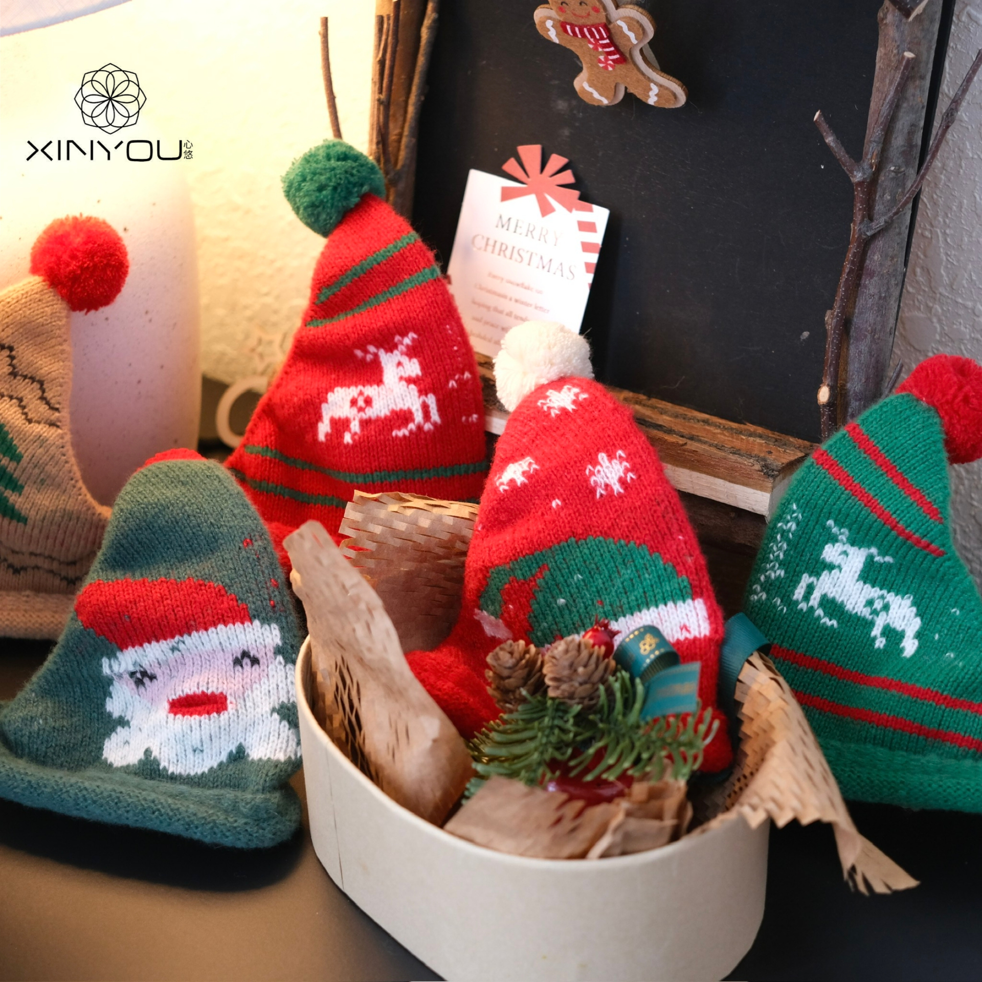 心悠圣诞节可爱迷你手工针织帽子