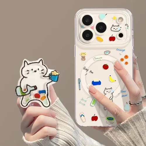 猫咪透明磁吸壳适用iPhone17promax带支架可爱16苹果15手机套14