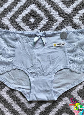68元5条6ixty8ight专柜正品素蓝色莫代尔拼接蕾丝透三角内裤底裤