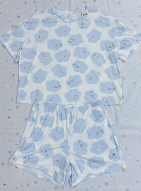满印可爱云朵棉质短袖居家服套装
