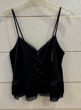 6ixty8ight专柜正品无垫缎面双层蕾丝边吊带背心上衣 睡衣HW09571