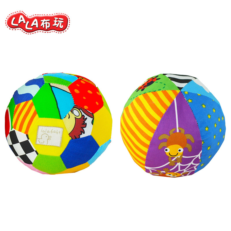 Lalababy拉拉布玩/玩五彩感官球/六面彩色铃铛手抓球玩具叮当布球