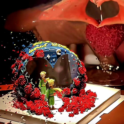 情人节爱心镜子玫瑰王子蛋糕装饰