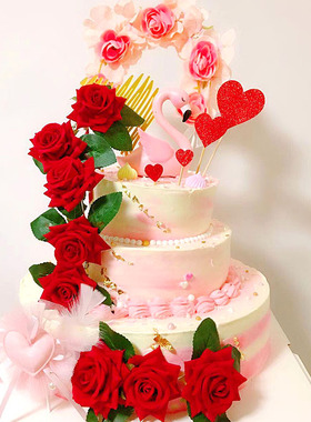 情人节求婚蛋糕花装饰浪漫红色玫瑰花朵铁丝love告白插件烘焙装饰