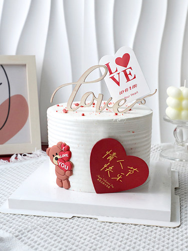 情人节木质love插牌卡片蛋糕装饰