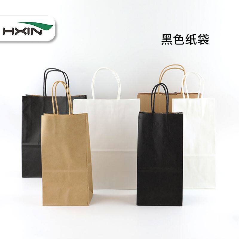 现货牛皮纸袋一次性咖啡奶茶打包袋子黑色单杯双杯服装购物手提袋