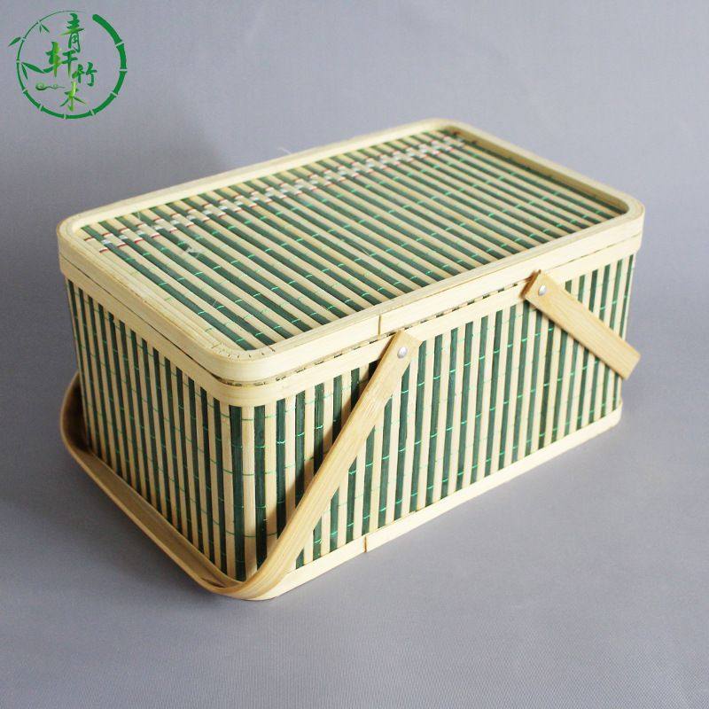 绿色长方形元旦春节竹篮鸡蛋篮水果篮大闸蟹包装手提篮子水果礼盒