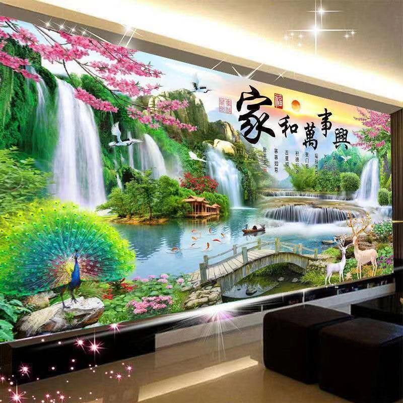 十字绣钻石画2024新款客厅满钻家和万事兴孔雀发财鹿山水砖石绣