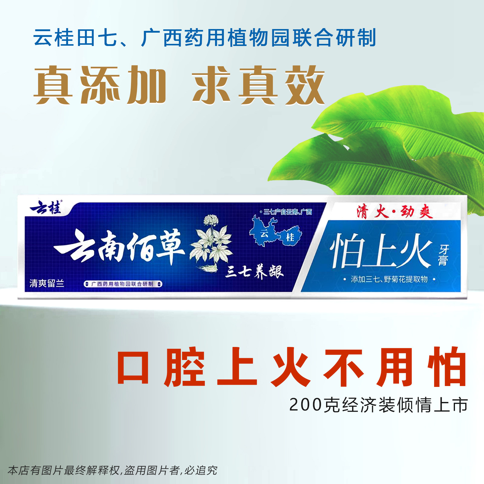正品云桂清火护龈中草药牙膏云南佰草三七野菊花清火消止劲爽清新