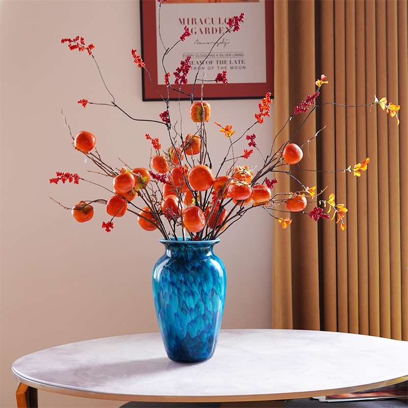 现代轻奢孔雀蓝古法琉璃花瓶