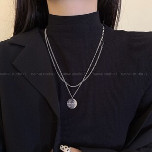 圆牌OT扣项链~钛钢不掉色叠戴双层小众设计高级感毛衣链卫衣链女A