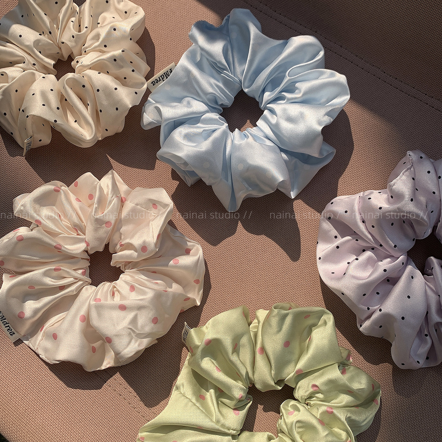 彩色波点大肠发圈~缎面韩系ins风丸子头不伤发头绳发绳甜美发饰女