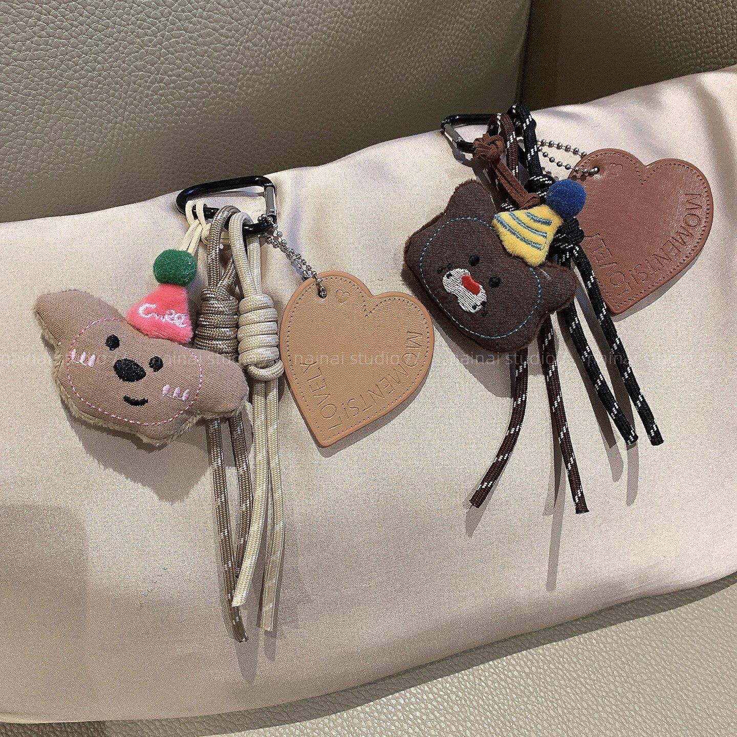 可爱小熊挂件~毛绒卡通miu系风玩偶包包挂饰爱心登山绳车钥匙扣潮