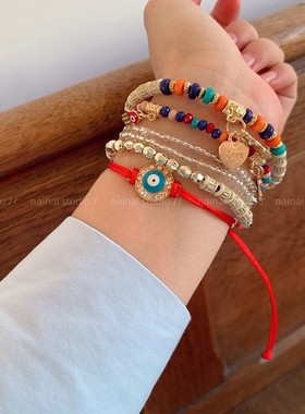 度假风手链~6条装！波西米亚串珠流苏手串2025夏季新款手饰配饰女