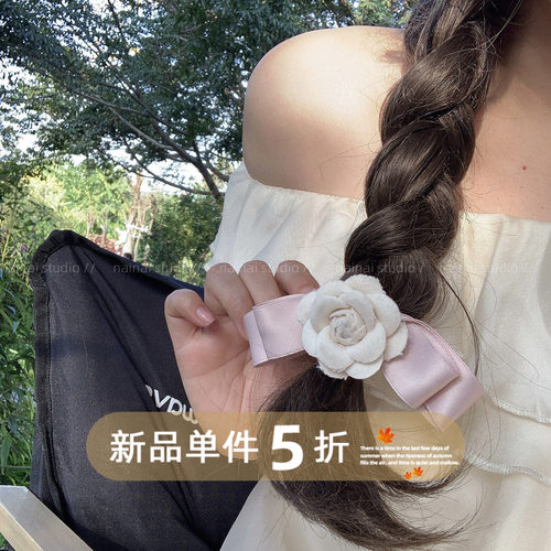 粉色玫瑰花发夹~甜美超仙2026春季新款蝴蝶结侧边夹山茶花发饰女A