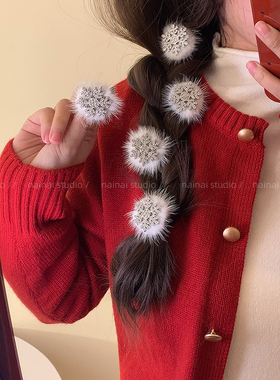 圣诞节氛围感~雪花发夹5只装！水貂毛甜美侧边夹少女编发头饰发饰