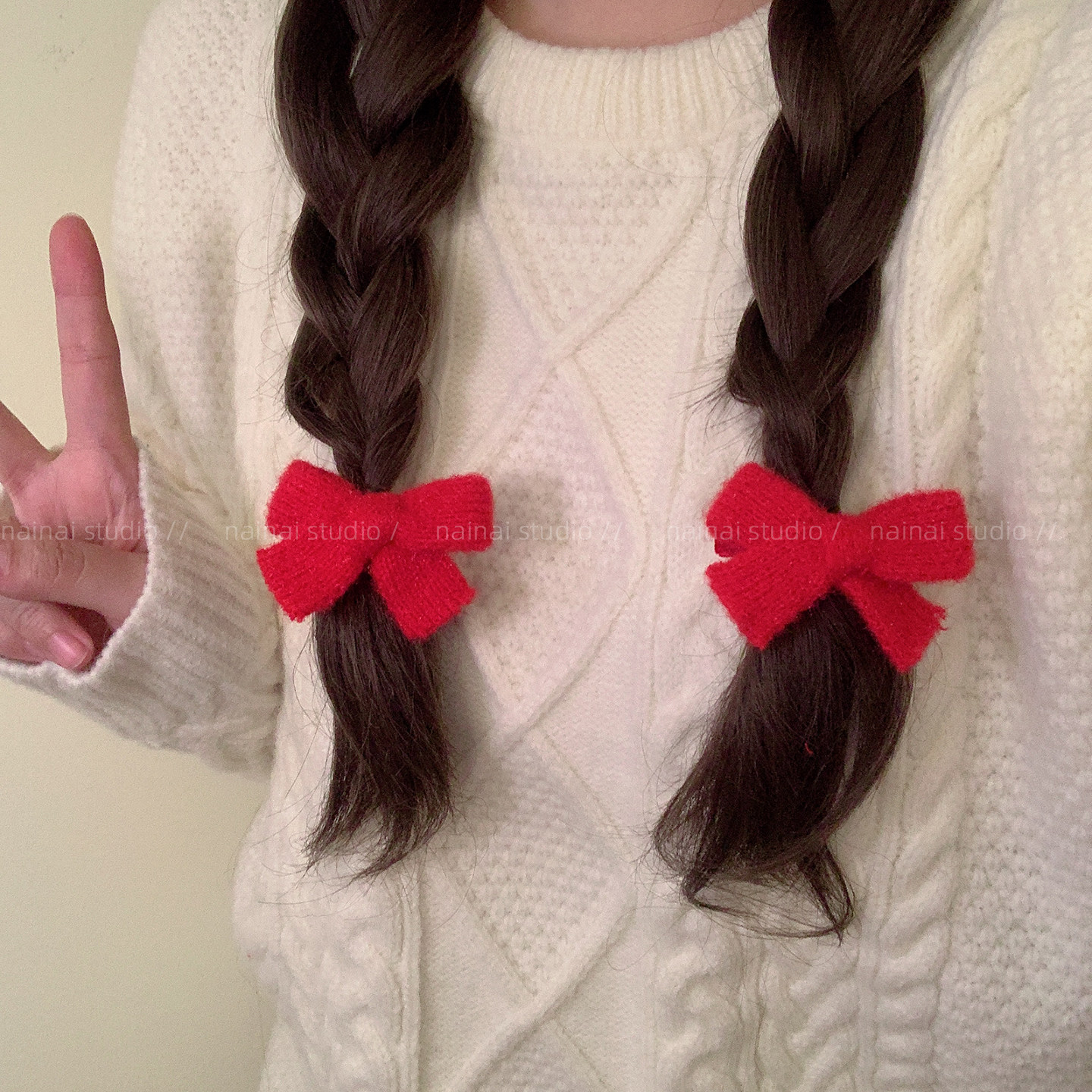 红色蝴蝶结发夹~适合新年戴毛绒节日氛围感侧边夹刘海夹发饰头饰A