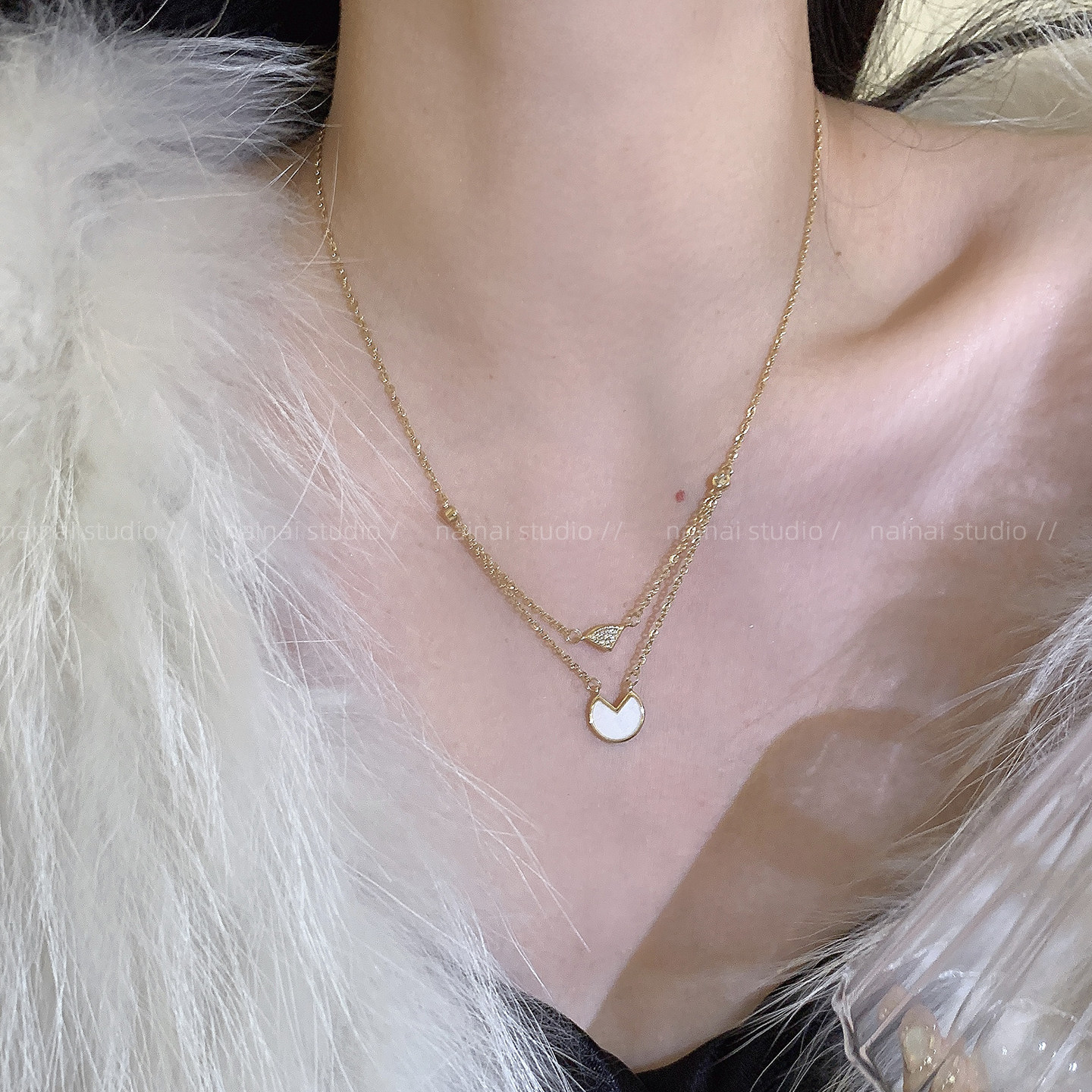 扇形项链~圆形双层叠戴精致小众设计高级感温柔锁骨链通勤颈链女A