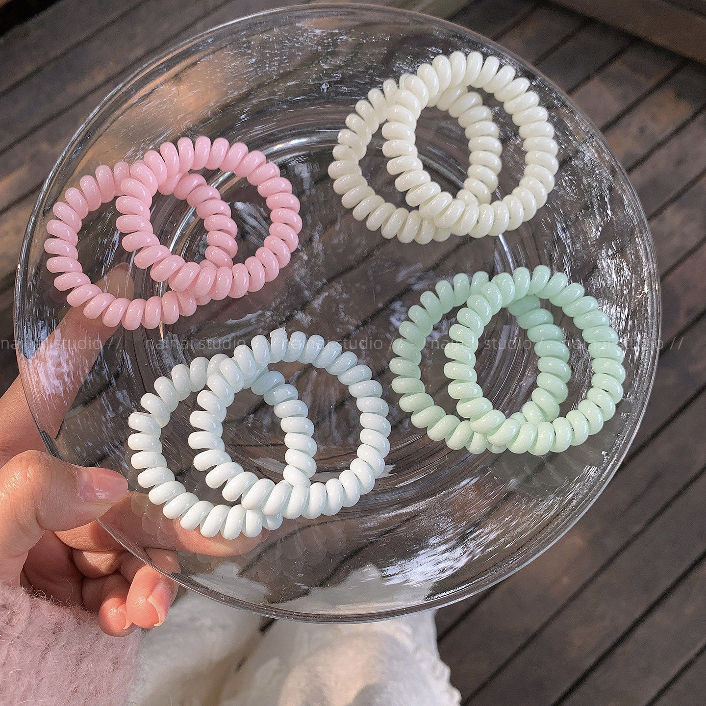 马卡龙色电话线发圈~高弹力扎头发马尾橡皮筋发绳无痕甜美头绳女