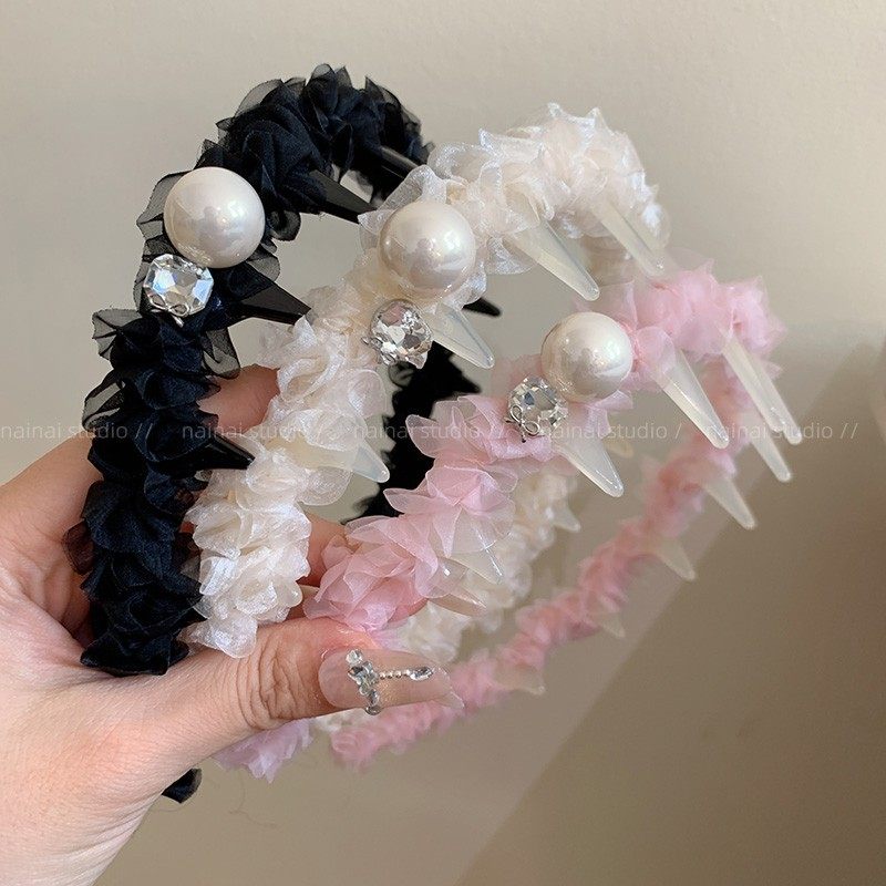 珍珠水钻发箍~齿梳高颅顶头箍洗脸化妆带齿防滑蓬松显脸小发卡女