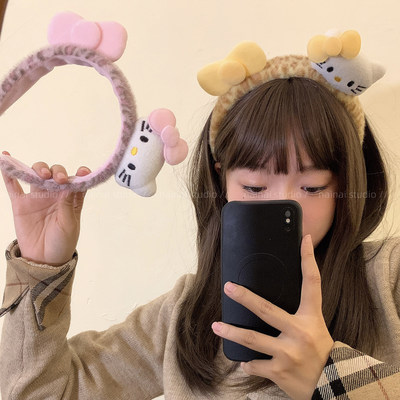 KT发箍~毛绒可爱卡通粉色头箍洗脸化妆专用发卡甜美少女发饰头饰